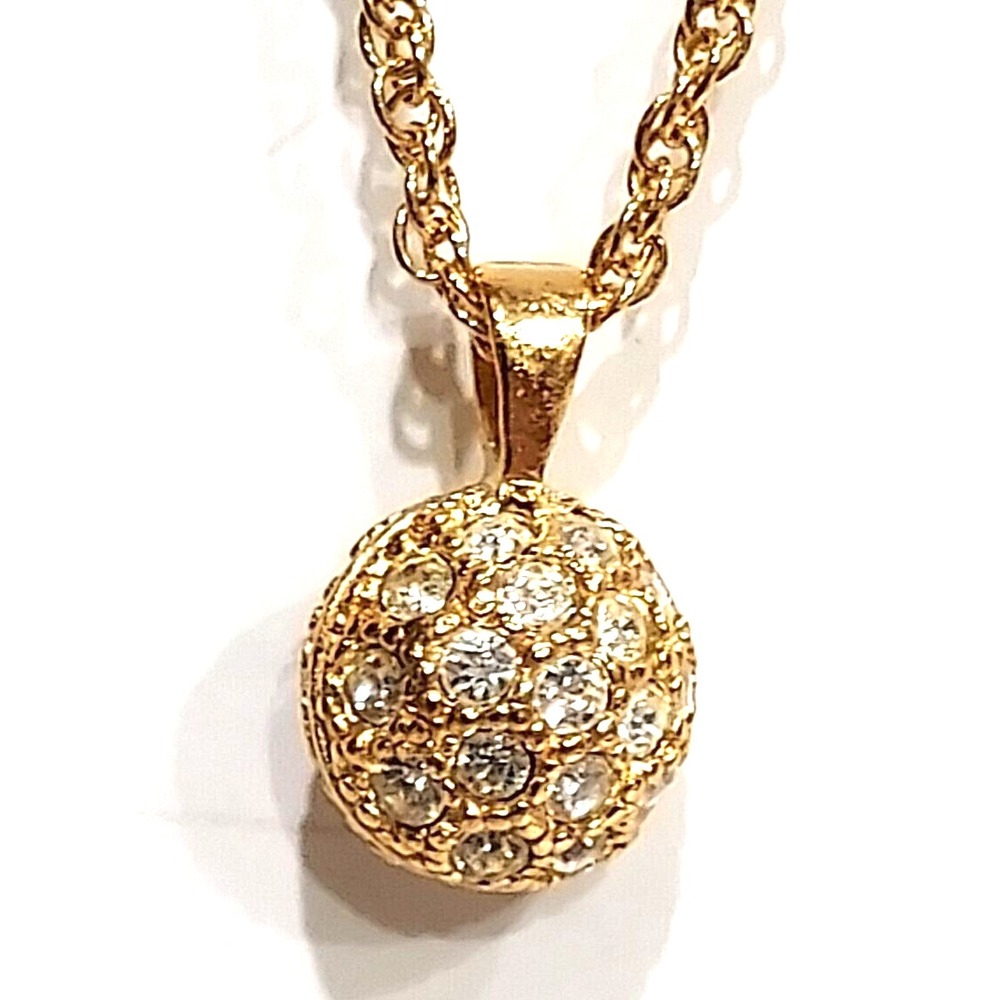 Necklace - Goldtone Chain with Rhinestone Studded Ball Pendant AVON